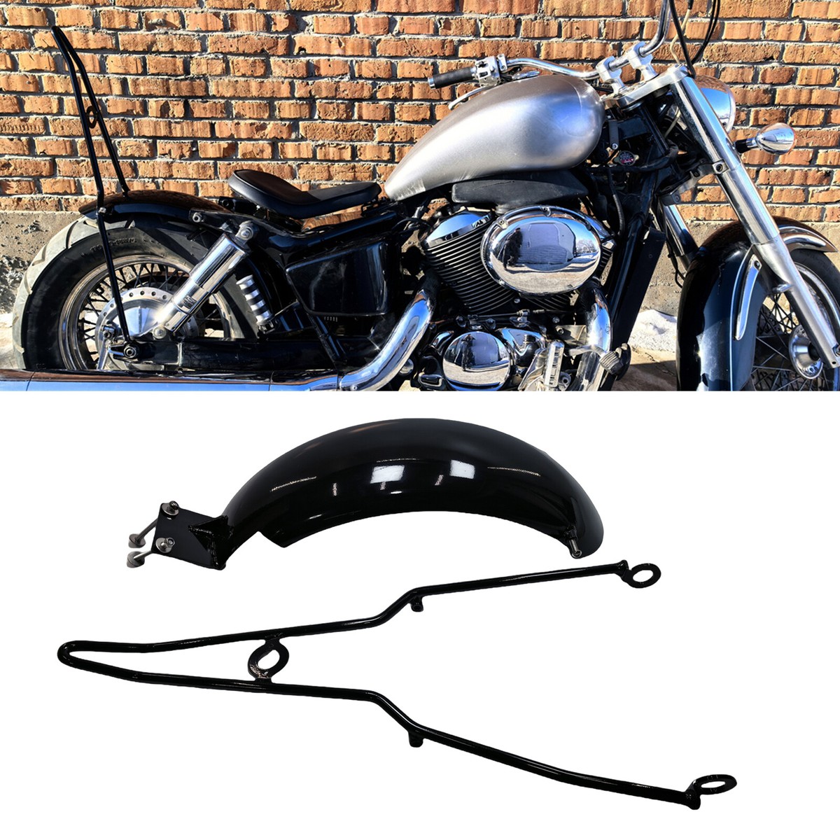 Black Rear Fender Plate Guard With Bracket Kit For HONDA VT750