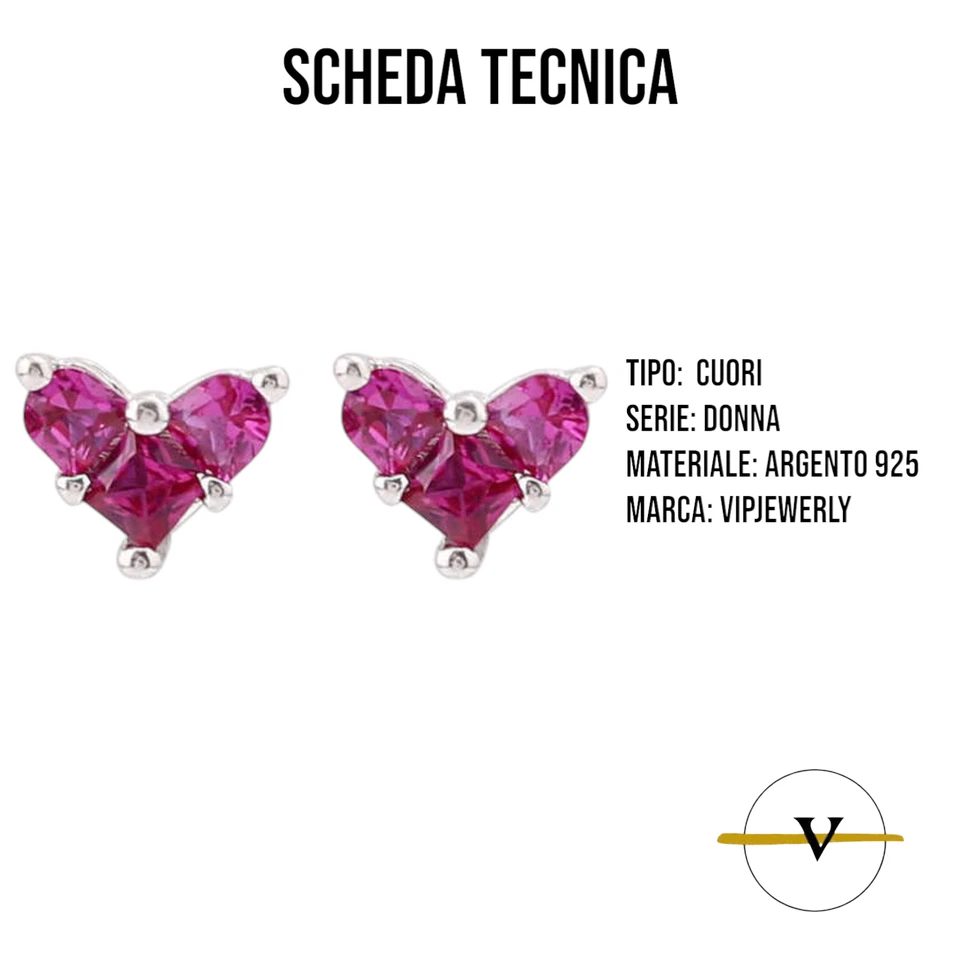 ORECCHINI DONNA A FORMA DI CUORE ZIRCONI ROSSI IN ARGENTO 925 DIMENSIONI 1,3 CM - Immagine 3 di 4