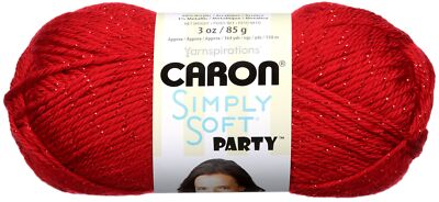 3er Pack Caron Simply Soft Partygarn - Rich Red Sparkle H97PAR-15