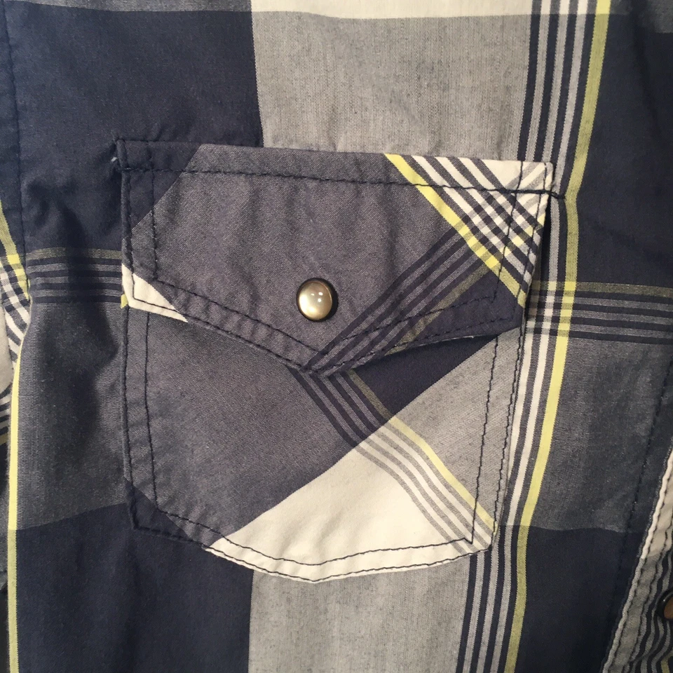 Camisa a Presión DITCH PLAINS Western Pearl Para Hombre Mediana Negra, Gris y Amarilla a Cuadros. Foto 2 de 4