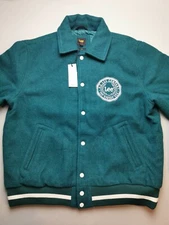 LEE Mens Size L Wool Blend Varsity Jacket (BNWT) Green Embroidered High Collar