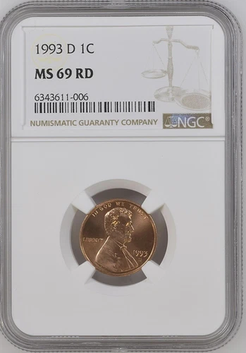 1993-D  1C RD  Lincoln Memorial One Cent  NGC MS69RD  6643611-006