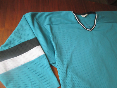 Vintage 70s Bob McCarthy Teal Black White #11 Hockey Jersey Large 