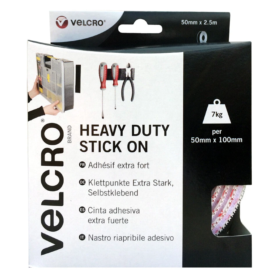 VELCRO® Brand Heavy Duty ULTRA-MATE Stick On Self Adhesive Tape 50MM Black White