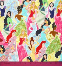 Disney Princess Fabric - HALF YARD Quilting 100 Cotton Tiana Ariel Belle Mulan
