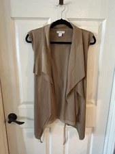 Katherine Barclay Faux Suede Brown Vest Tie Front Size Large