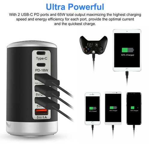 USB 6 Port Charging Multi Station Hub Tower Desktop Cell Phone Charger Organizer - 第 3/21 張圖片