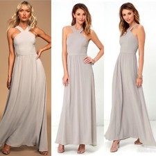 Lulus S Dress Womens Maxi Air of Romance Grey Bridesmaid Wedding Prom Elegant