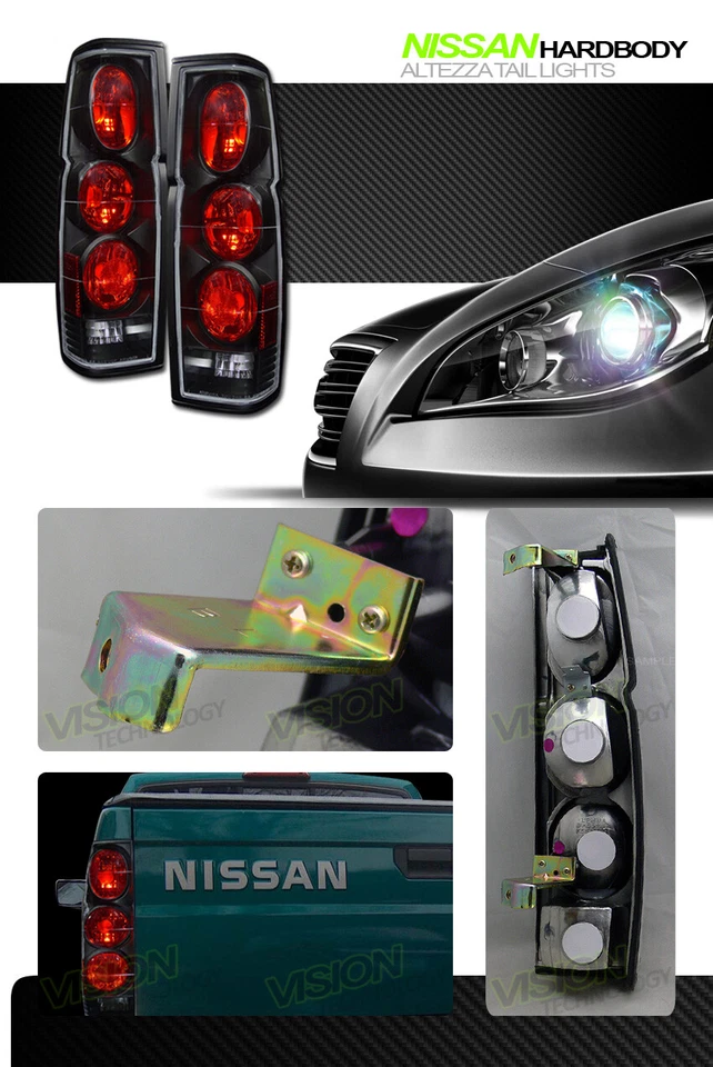 Para 86-97 Nissan Cuerpo Duro D21 Negro Lente Transparente Altezza Luces Traseras Lámparas Traseras Lámpara Foto 2 de 2