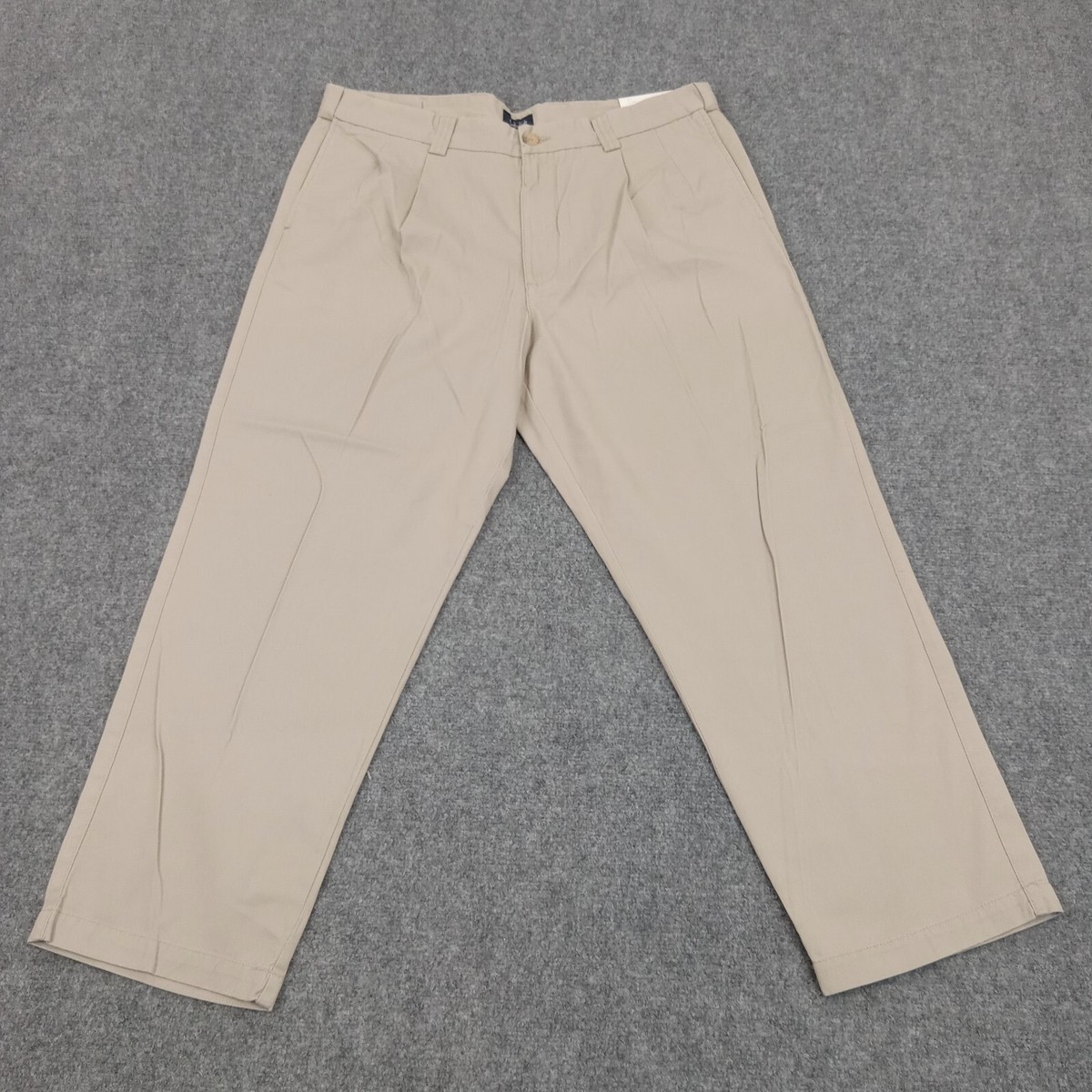 Harbor Bay Pants Mens 38x28 Khaki Beige Pleated Chino Straight