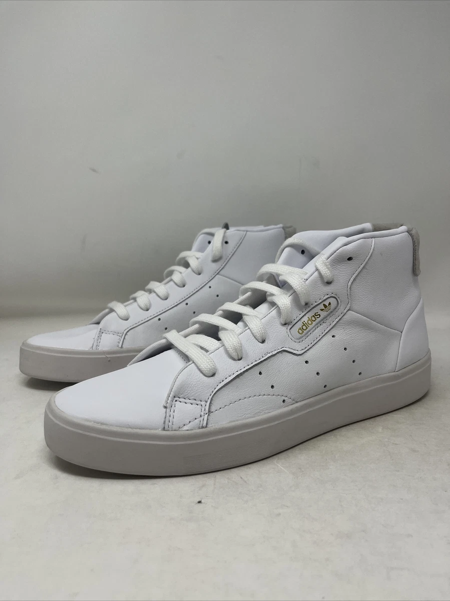 Adidas originals sleek mid top sneakers in white and clearance gray