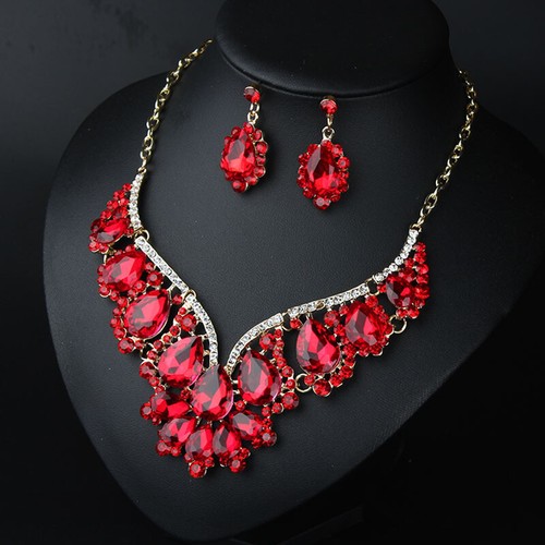 Rhinestone Necklace Crystal Earring Women Bridal Party Prom Wedding Jewelry Set - Picture 58 of 121