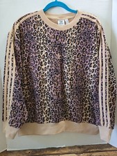 Adidas Originals Leopard Print Trefoil Sweatshirt Womens Small Oversized Soft 