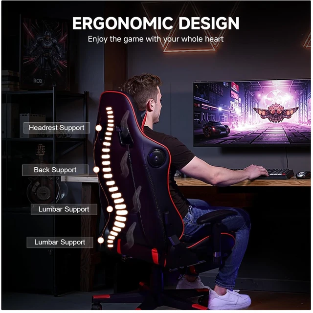 Bluetooth Gaming Chair with Adjustable Backrest - Red