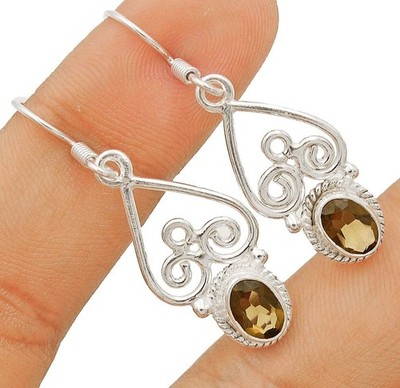Natural Smoky Topaz 925 Solid Sterling Silver Earrings 1 2/3'' Long @B15-3