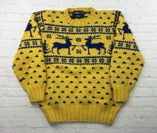 Vintage Polo Ralph Lauren Reindeer Sweater Size Small Hand Knit Wool Fair Isle