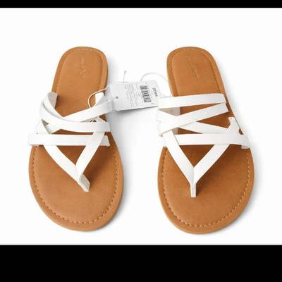 Universal Thread Strappy Slip On Flat Sandals White Brown Synthetic US 6 W
