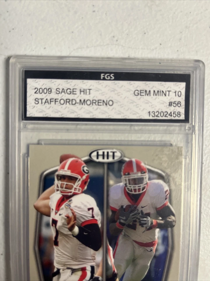 1-MATTHEW STAFFORD/MORENO 2009 SAGE HIT FOOTBALL #56 FGS GRADED GEM MINT 10 - Image 2 of 4