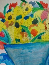 GAT ORIGINAL WATERCOLOR Painting 9X12 Abstract Floral Flowers Vase Colorful Art