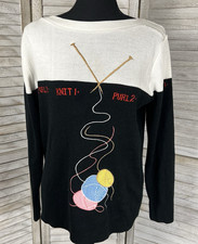 Vintage Bonnie Lee Embroidered Knitting Theme Sweater Women  s 40 Grandma