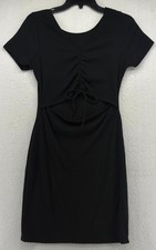 Heatherly Women's Short Sleeve Black Casual Stretchy Dress w/Open Belly Size Med