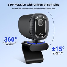 USB 4K Webcam with Lens Cover for Remote Work Online Teaching Streaming