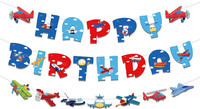 Flugzeug Happy Birthday Girlande, Flugzeug Deko Banner Happy Birthday, Hubschrau