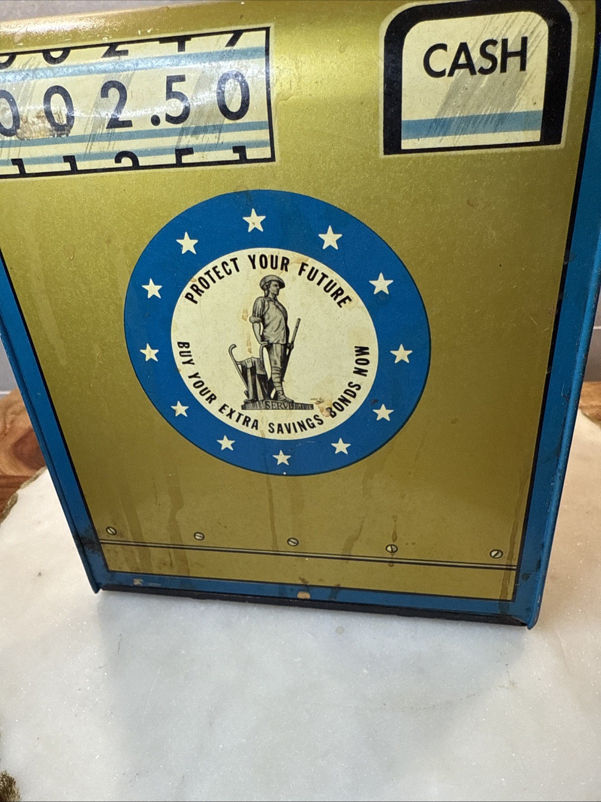 как выглядит 1950s Vintage Marx Toys Tin Cash Register "Protect Your Future" Working фото
