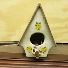 Vintage Ceramic Bird House With Bird on Perch and One Inside