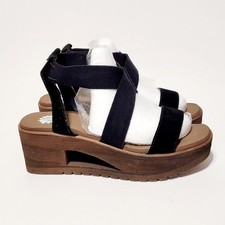 Yellow Box Reston Wedge Sandals Black Platform Elastic Strappy Platform Wms 9US