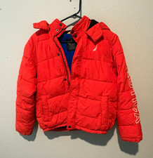 Nautica Boys Red Hooded Puffer Jacket Insulated Full Zip Size M 10/12