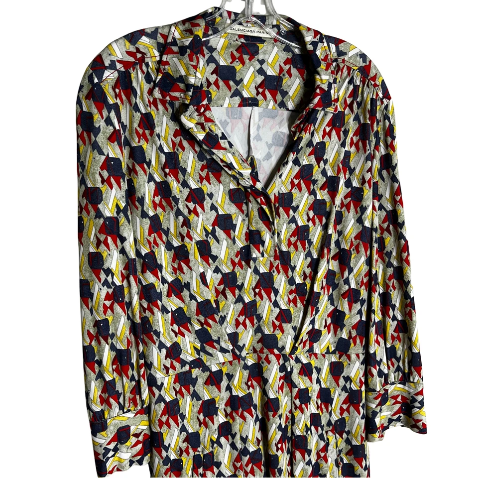 Vestido Corto Balenciaga Paris Talla 36 Multicolor Estampado Abstracto Manga Larga Foto 2 de 4