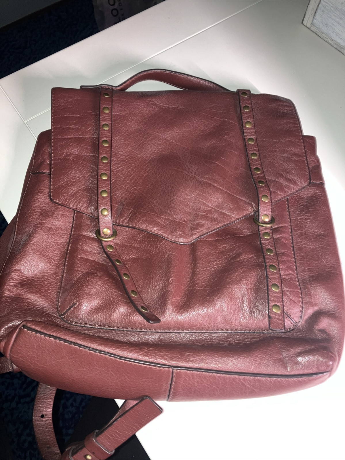 Lucky Brandy Mini Studded Leather Backpack with Gold Accents