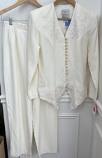 Joseph Ribkoff Cream Lace Detailed Blazer Jacket Pants Suit New w/Tags Size 8