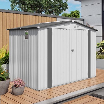 Outdoor Storage Shed W Pitched Roof Waterproof Side Window Lockable Door