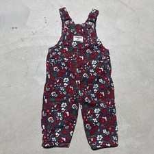 Girls OSHKOSH B'Gosh Sz 9M Corduroy Overalls Red White Flower Floral Print