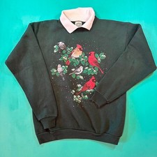 Vintage 1994 collared cardinal bird graphic sweatshirt 90s cottagecore sweater