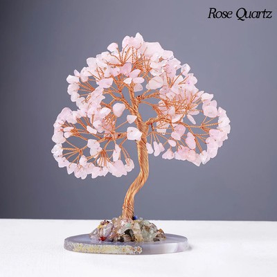 1PC Natural Crystal Lucky Tree Copper Wire Winding Colorful Gravel With Agate