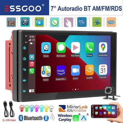 2 DIN 7'' Autoradio Wireless Carplay Android Auto AM FM SWC RDS Bluetooth USB Kam