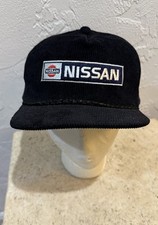 Vintage 80s Nissan CORDUROY ROPE Black Rope Hat Cap Nismo Trucker ADULT ONE SIZE