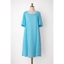 Cut Loose Blue Crinkled Rayon Blend Short Sleeve Midi Dress Size L