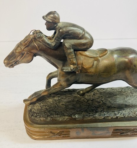 Vintage Hot Cast Bronze Race Horse Jockey Equestrian Trophy Figurine - Picture 2 of 11