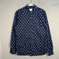 Frank And Oak Mens Size Medium Navy Blue Floral Print Cotton Button-Up Shirt