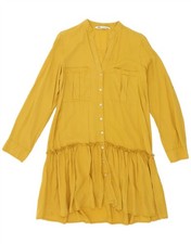 ZARA Womens Long Sleeve Shirt Dress UK 6 XS Yellow Lyocell AW08