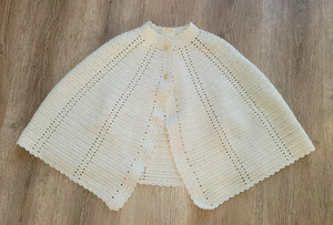 VINTAGE Custom Handmade By Renee Wilson Crochet Button Up Shawl/Wrap Cream OSFM