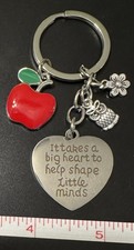 Teacher Keychain Appreciation Gift,  It Takes a Big Heart  w/ Apple, Flower, Owl