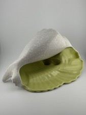Poole Pottery Conch Shell Dish C100, England, White & Green, 29cm