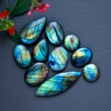 10 Pcs 196Cts Natural Labradorite Loose Cabochon Gemstone 15x15-49x17mm R-12912