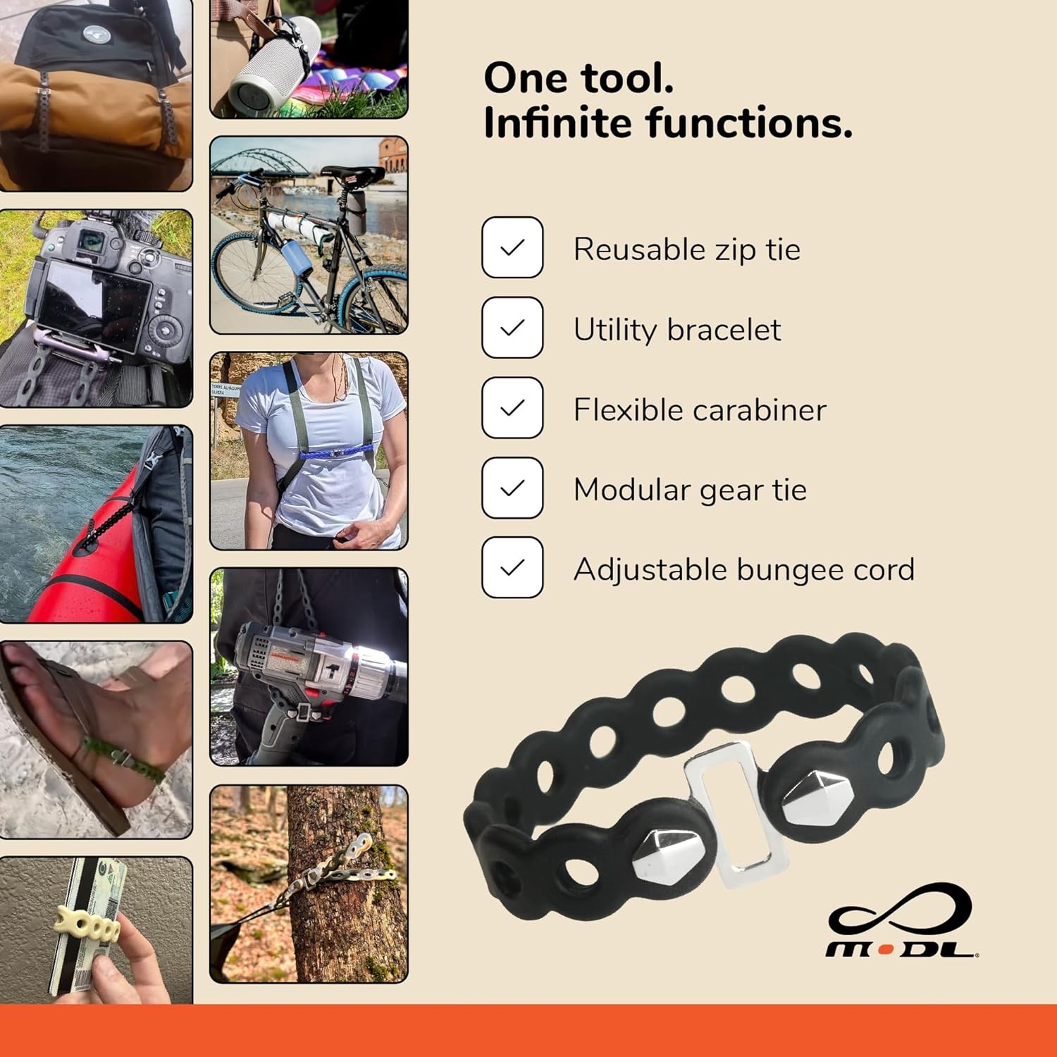 MODL Infinity Tool™ 2.0 Modular Straps Two 8-inch & two 16-inch tools, Black 