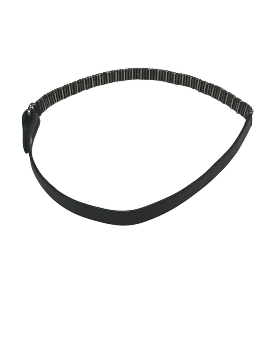 Suzi Roher Oval Chain Link Belt Women\'s M/L Black Silver Leather Elastic Boho Suzi Roher Black Leather Stretch Belt Silver Chain Detail  main image 3